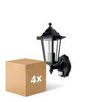 Confezione Multipack 4x D'Lite Luce Da Parete Helora Nero | IP44 - Adatto per 1x E27 - Sensore Di Movimento