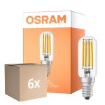 Confezione Multipack 6x Osram LED Speciale E14 Tubolare Bulbo T26 Filamento Chiara 4.8W 470lm - 827 Bianco Molto Caldo | Dimmerabile - Sostitutiva 40W